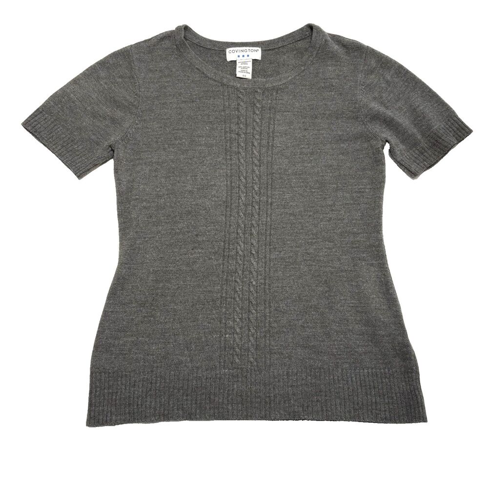 Covington Sweater Top Gray Chic Minimalist 90s Slim Blouse Office Business Small